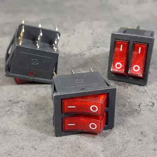 3 Stück Mini-Wippschalter 6pol E/A AC250V/15A rot doppel