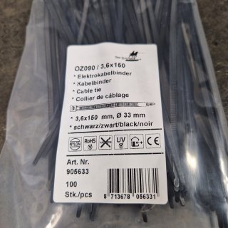 100 Stück Kabelbinder 3,6 x 150 mm schwarz DQ