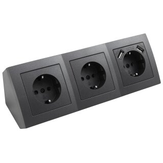 Flair Anthrazit matt Steckdosen-Block 3fach+2xUSB
