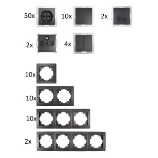 Flair Anthrazit matt Schalter-Steckdosenset Mega-Einfamilienhaus 100tlg