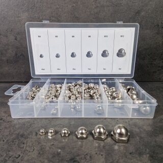 Hutmuttern-Sortiment M4 – M12  150-teilig