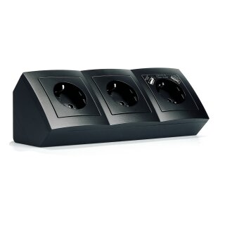 Flair Schwarz matt Steckdosen-Block 3fach+2xUSB
