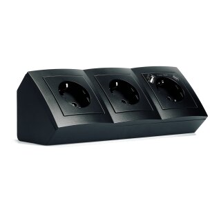Flair Schwarz matt Steckdosen-Block 3fach+USB-C/USB-A
