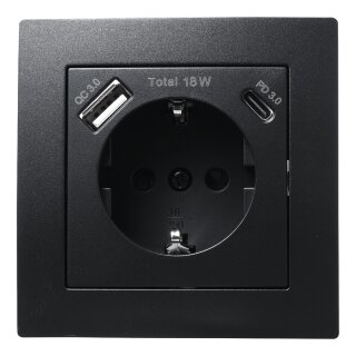 Flair Schwarz matt Steckdose USB-A/USB-C