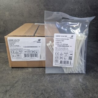 1000 Stück Kabelbinder  2,5 x 100 weiss/natur DQ