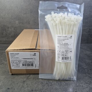 1000 Stück Kabelbinder  3,6 x 200 weiss/natur DQ
