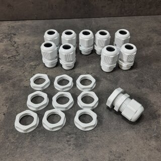 10x Kabelverschraubung M 20 x 1,5 metrisch hellgrau mit Gegenmutter IP68