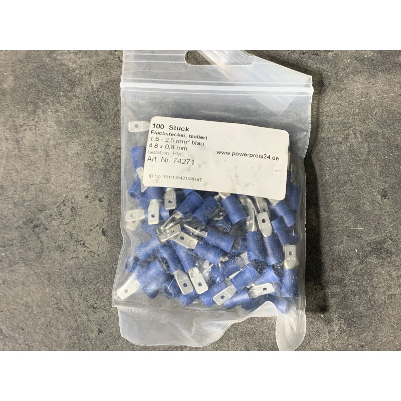 Flachsteckhülsen 1,5-2,5 mm² für Stecker 6,3 mm, blau isoliert